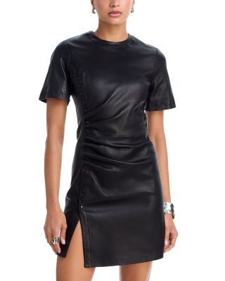 Short Leather Gathered Dress