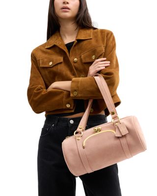Kisslock Medium Suede Barrel Bag