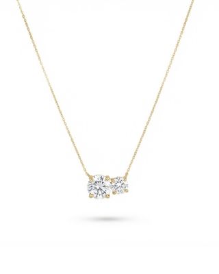 Cubic Zirconia Double Solitaire Pendant Necklace, 16.25-18.25"