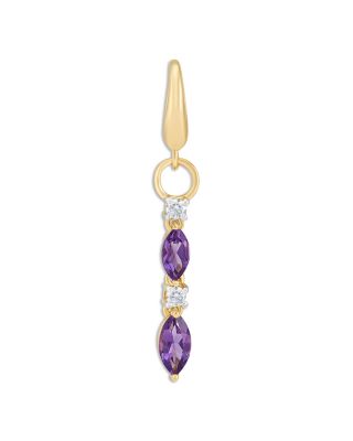 14K Yellow Gold Lab Grown Diamond & Amethyst Dangle Pendant