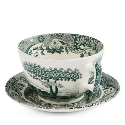 Heritage Green Italian Breakfast Cup and Saucer, Set of 4