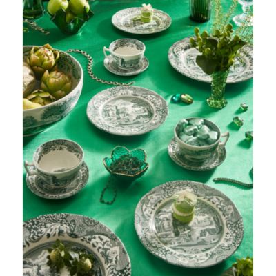 Heritage Green Italian Teacup and Saucer, Set of 4