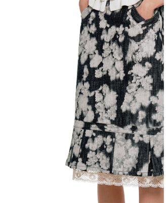  Rose Illusion Denim Lace Trimmed Skirt