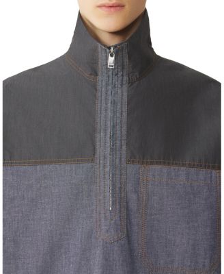 High Zip-Neck Chambray Top