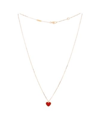  Sweet Alhambra Heart Pendant Necklace 18K Rose Gold and Carnelian, 15.5"