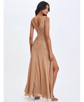  Viveca Crystal-Embellished Asymmetrical Ruched Maxi Dress