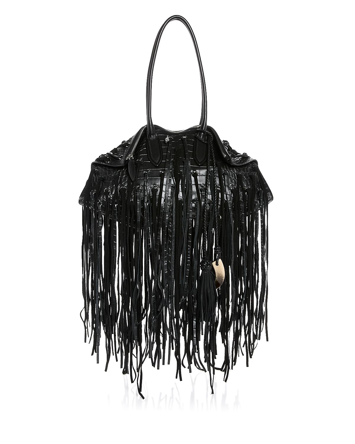 McQueen Manta Fringe Leather Top Handle Bag