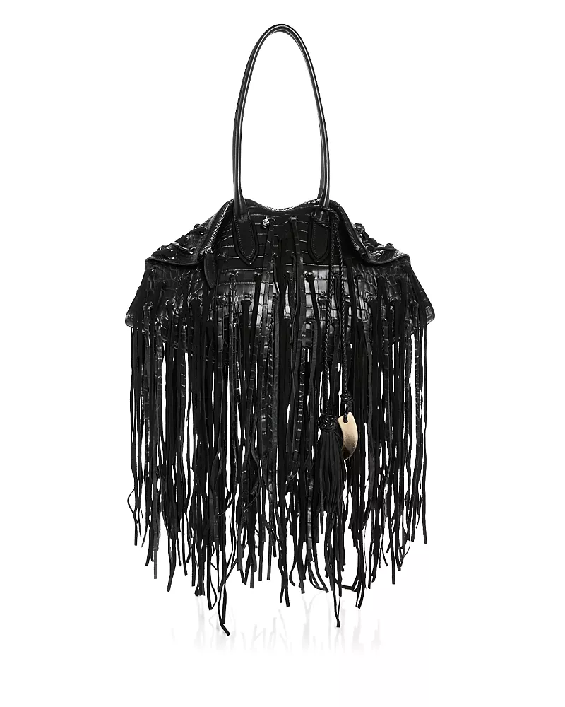 McQueen Manta Fringe Leather Top Handle Bag