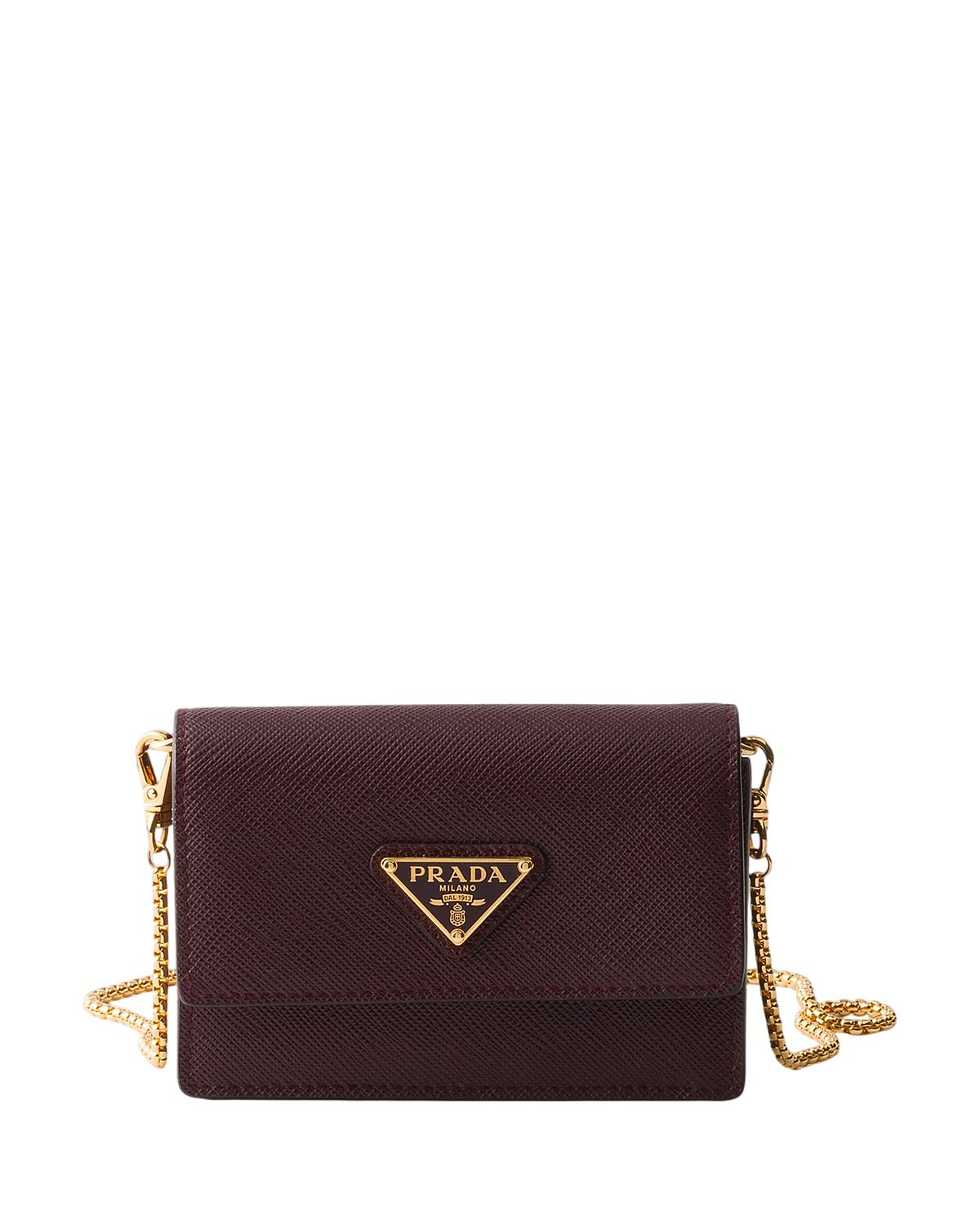 Prada Saffiano Leather Card Holder with Shoulder Strap