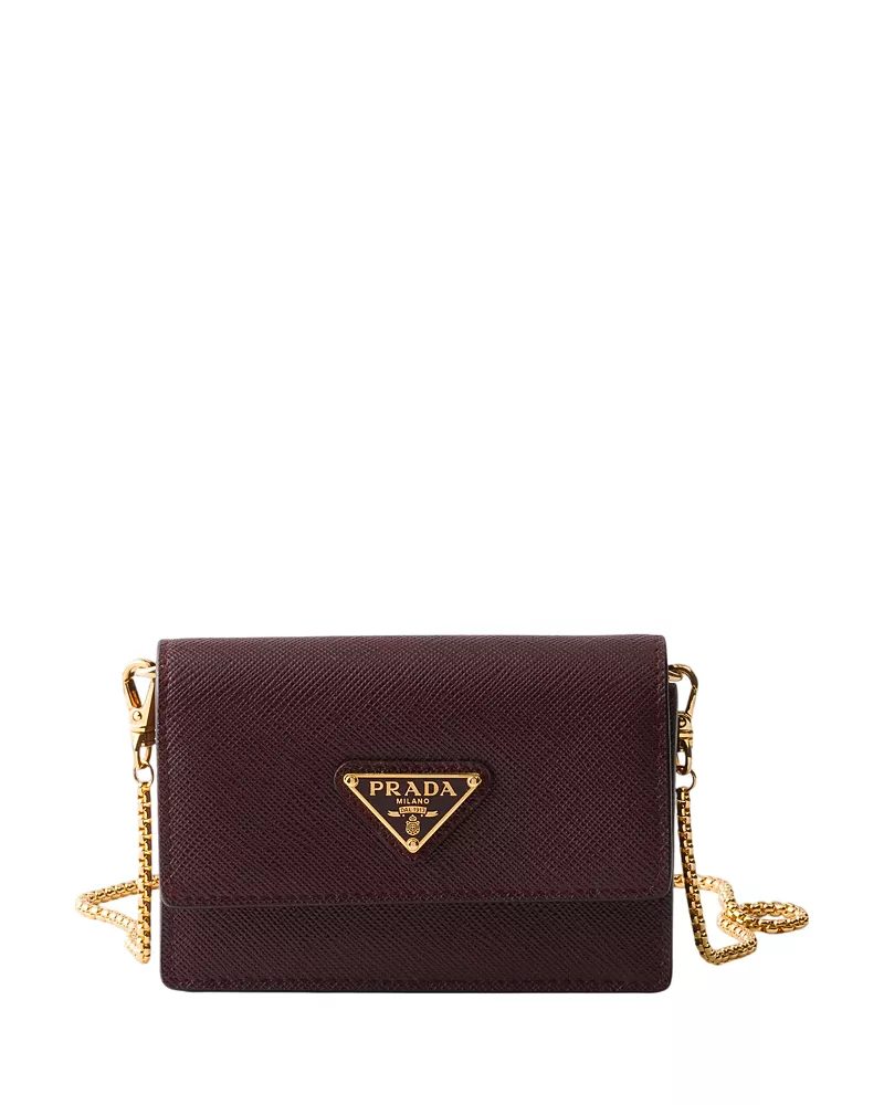 Prada Saffiano Leather Card Holder with Shoulder Strap