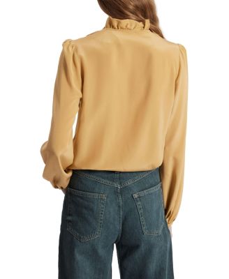  Astrid Long Sleeve Silk Ruffle-Neck Top