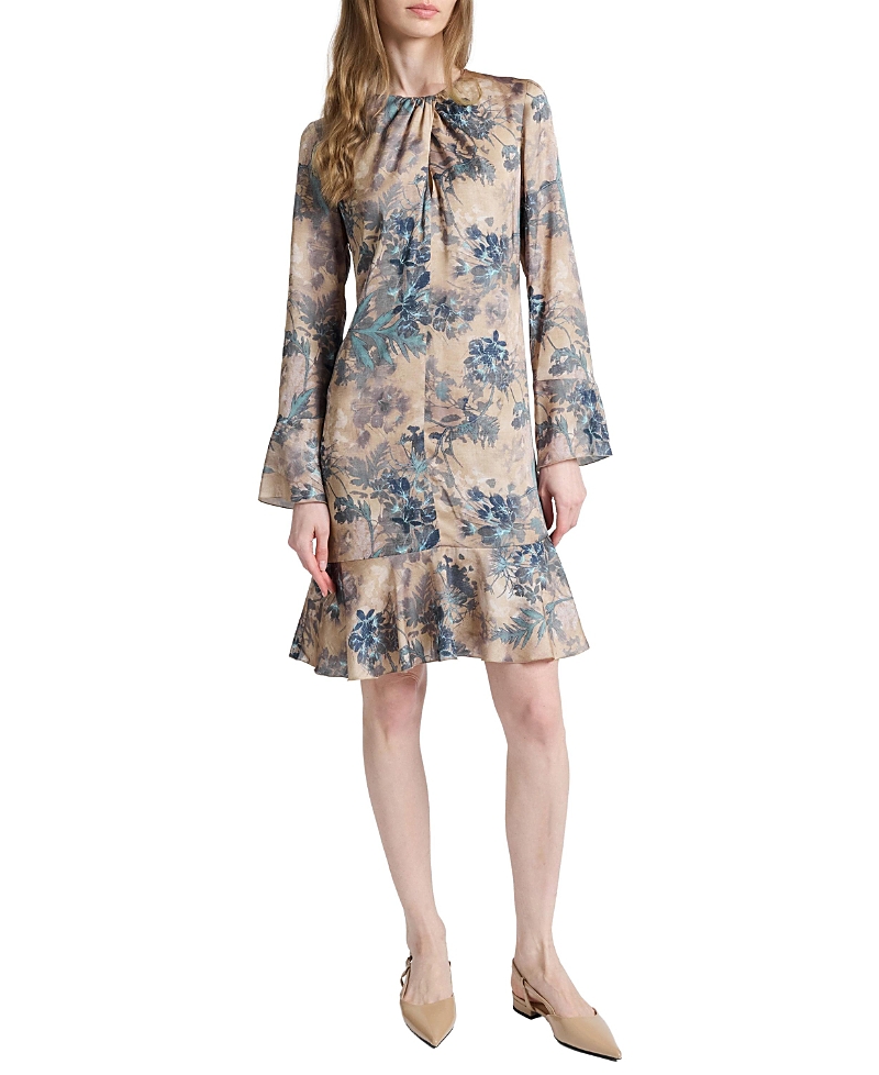 Santorelli Drake Long Sleeve Ruffled Skirt Shift Dress