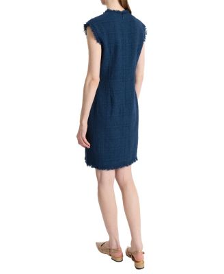  Tuscany Sleeveless V-Neck Tweed Dress with Fringe Detail