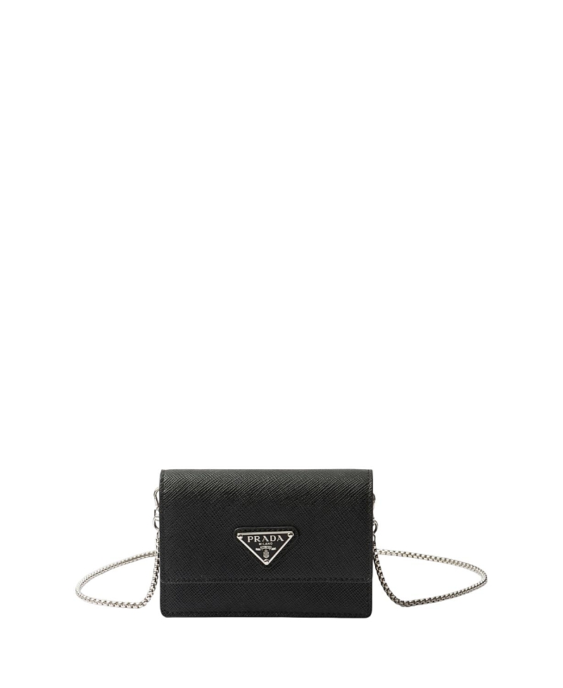 Prada Saffiano Leather Card Holder with Shoulder Strap · One Size