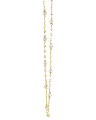 14K Yellow Gold Cultured Pearl Sparkle Chain Necklace, 18"