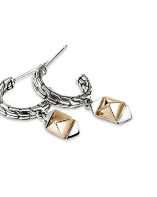 14K Yellow Gold & Sterling Silver Icon Pyramid Dangle Hoop Earrings