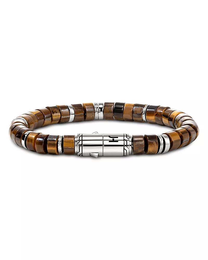 John Hardy Sterling Silver Heishi Tiger Eye Bead Bracelet