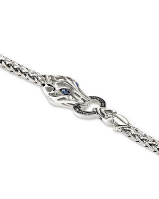  Sterling Silver Naga Blue & Black Sapphire Dragon Chain Bracelet