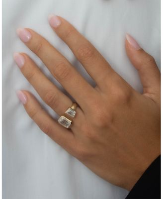 Certified Lab Grown Diamond Bezel Set Emerald & Trapezoid Gap Ring in 14K Yellow Gold, 4.31 tcw