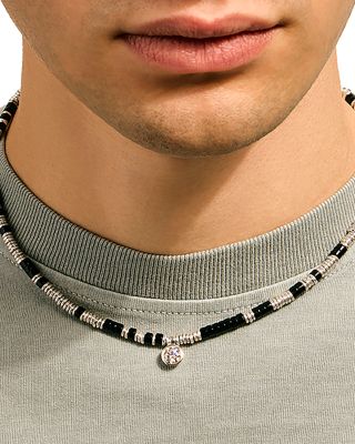 Sterling Silver JH Lovestruck™ Lab Grown Diamond Solitaire Bezel Onyx Heishi Bead Pendant Necklace, 18"