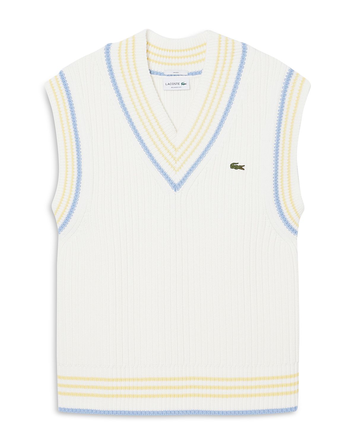 Lacoste Striped Rib Knit Cotton Sweater Vest