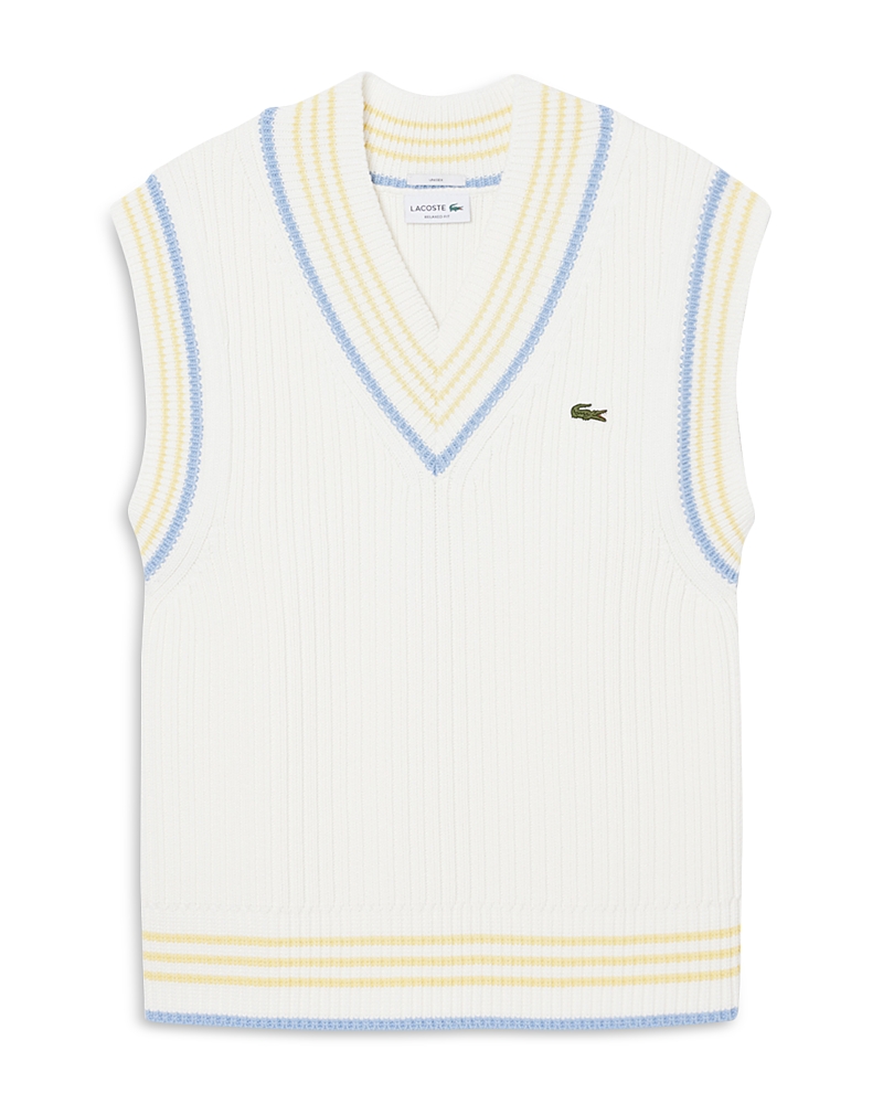 Lacoste Striped Rib Knit Cotton Sweater Vest