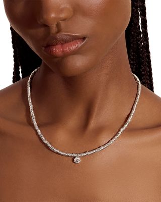 Sterling Silver JH Lovestruck™ Lab Grown Diamond Solitaire Bezel Heishi Bead Pendant Necklace, 18"