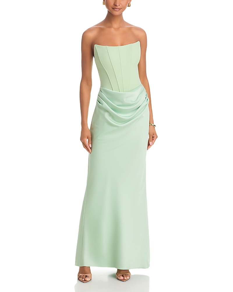 Aqua Long Scuba Strapless Gown - Exclusive