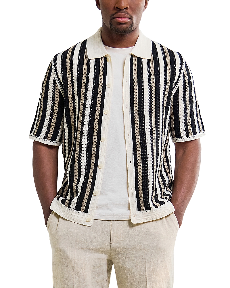Wax London Porto Stripe Crochet Polo Shirt