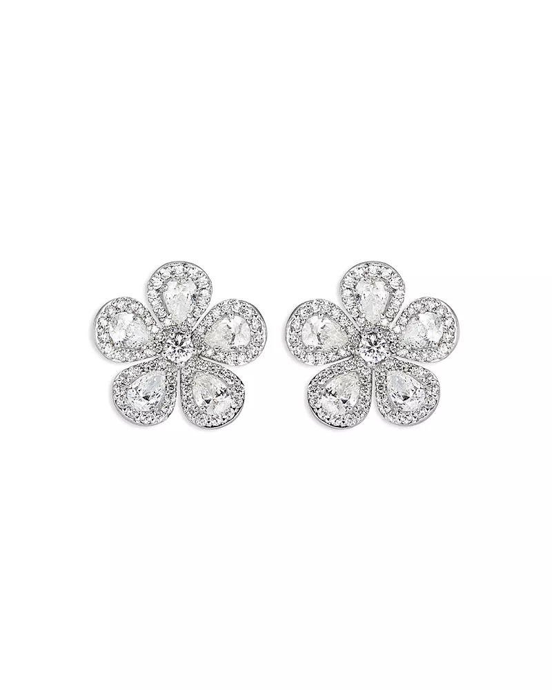 Piranesi 18K White Gold Diamond Classic Flower Mini Earrings