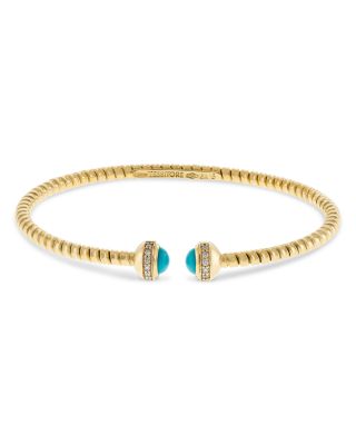 18K Yellow Gold Diamond & Turquoise Via Giardino Tubogas Small Rope Bracelet