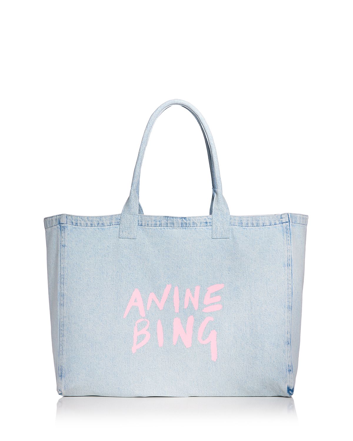 Anine Bing Leo Large Washed Blue Denim Canvas Tote Bag
