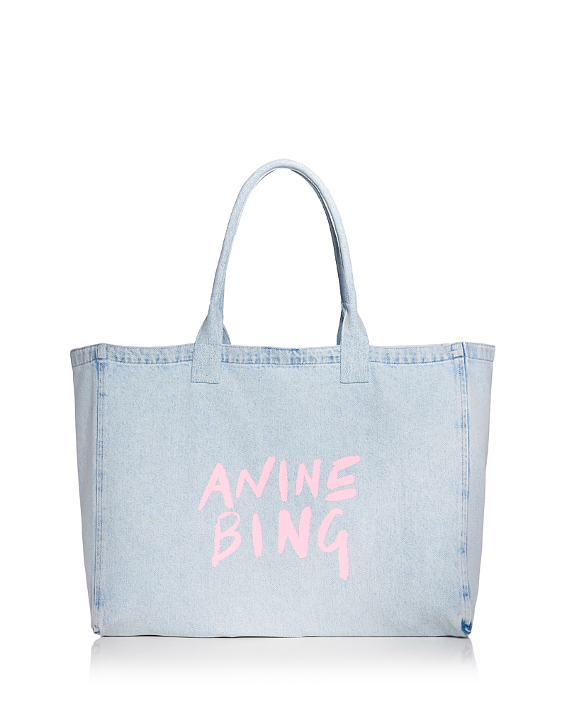 Anine Bing Leo Large Washed Blue Denim Canvas Tote Bag