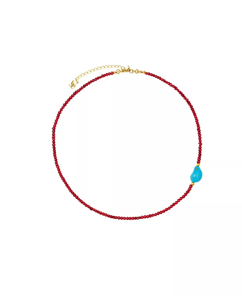 Ottoman Hands Felice Red Jade and Turquoise Beaded Necklace