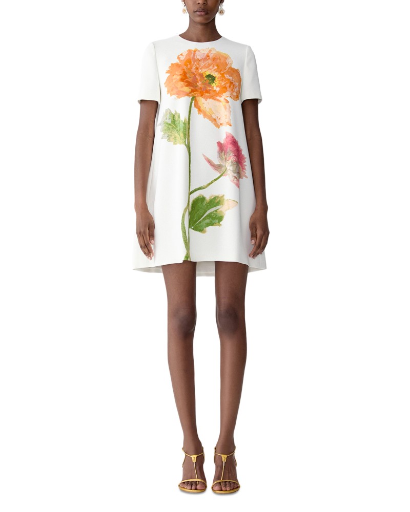 Carolina Herrera Short Sleeve Mini Dress in White Multi