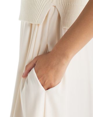 Sleeveless Crewneck Tie Back Sweater Woven Dress