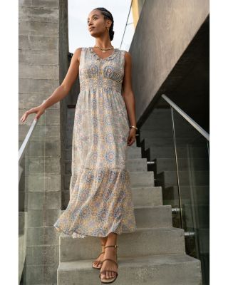 Sleeveless Ruffle Front Woven Maxi Dress