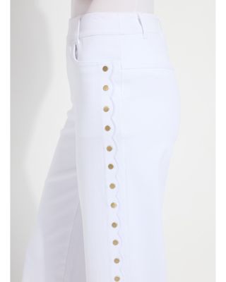 Willa Scallop Studded High Rise Crop Jeans in White
