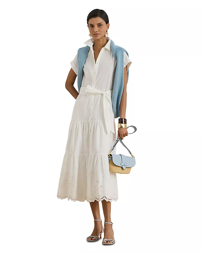 Lauren Ralph Lauren Eyelet Broadcloth Tiered Shirtdress