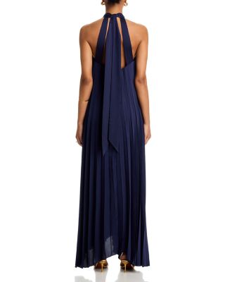 High Neck Pleated Satin Dress - Exclusive 