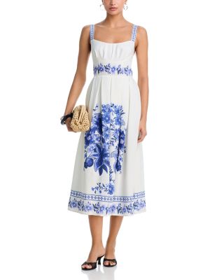 Pleated Bust Floral Midi Dress