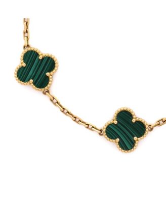 Vintage-Like Alhambra 5 Motifs Bracelet 18K Gold and Malachite