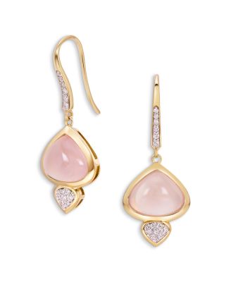 18K Yellow Gold Trisolina Rose Quartz & Diamond Drop Earrings
