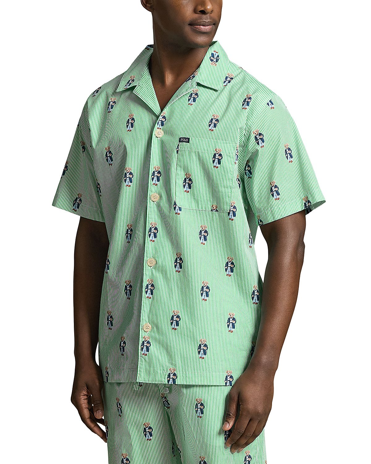 Polo Ralph Lauren Printed Woven Bear Print Short Sleeve Pj Top