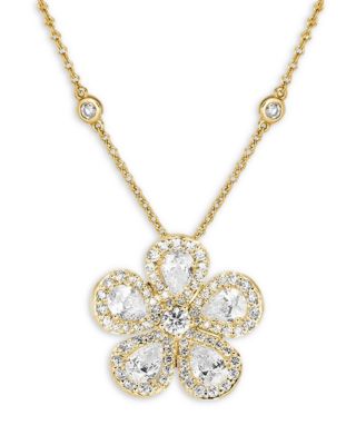 18K Yellow Gold Classic Flower Diamond Pear & Round Pendant Necklace, 16-17"