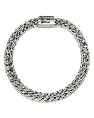 Sterling Silver Icon Black Sapphire Pav&eacute; Woven Chain Link Bracelet, 10.5mm