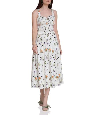 Botanical Print Smock Waist Midi Skirt