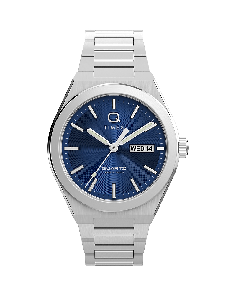 Timex Q Timex Continental Day & Date Stainless Steel Bracelet Watch, 39mm