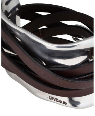 Sterling Silver-Plated Bracelet with Leather Straps