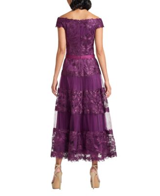  Adriane Floral Embroidered Tea-Length Dress
